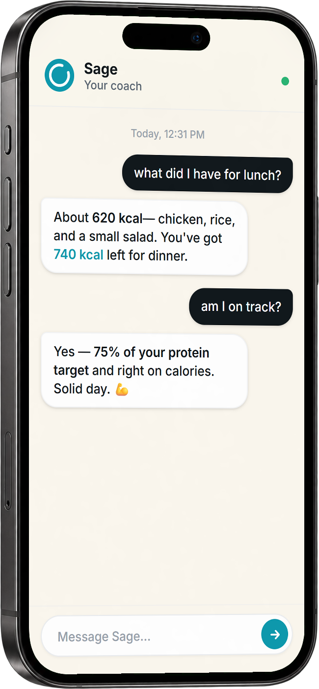 Sage coach chat — what did I have for lunch, am I on track