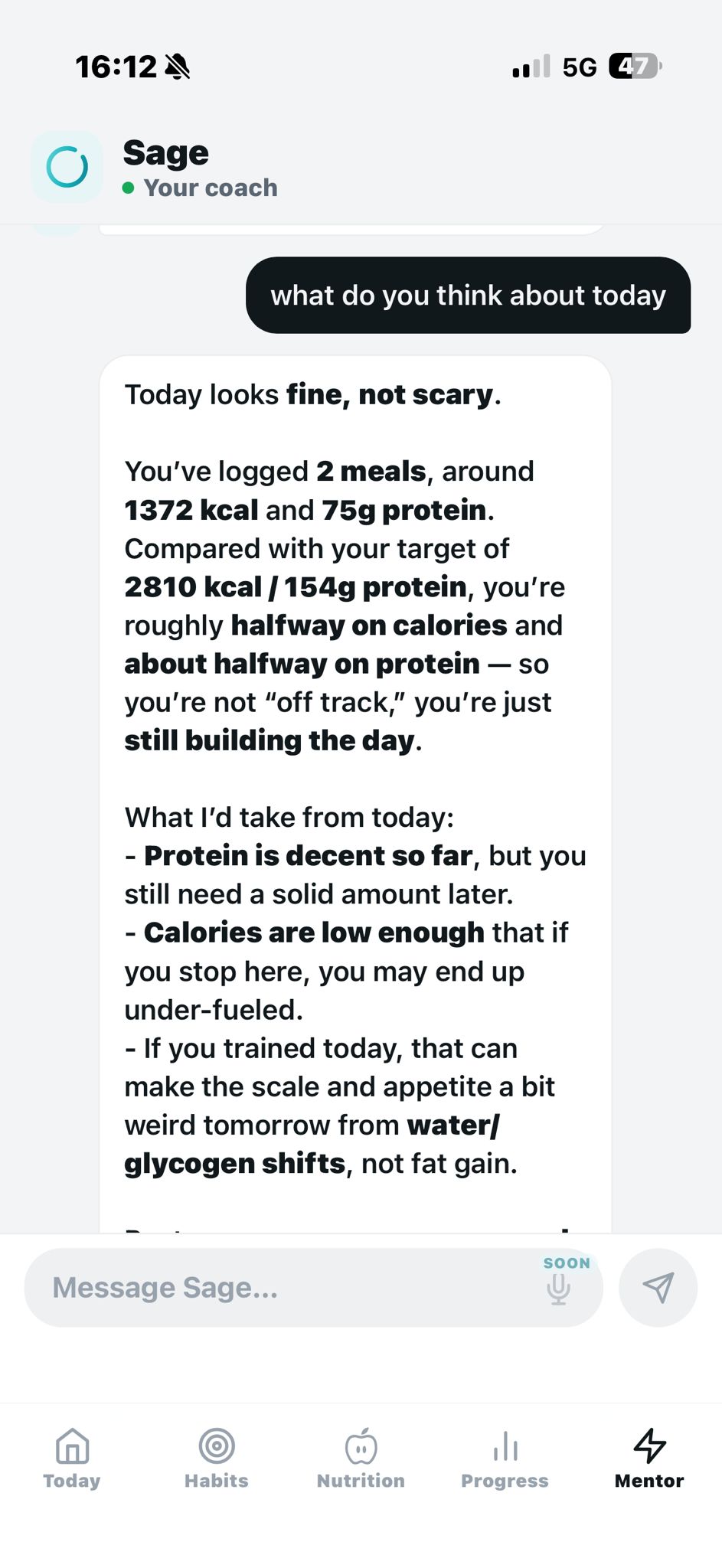 Step 2 — chat with your AI fitness coach for personalised, in-context replies