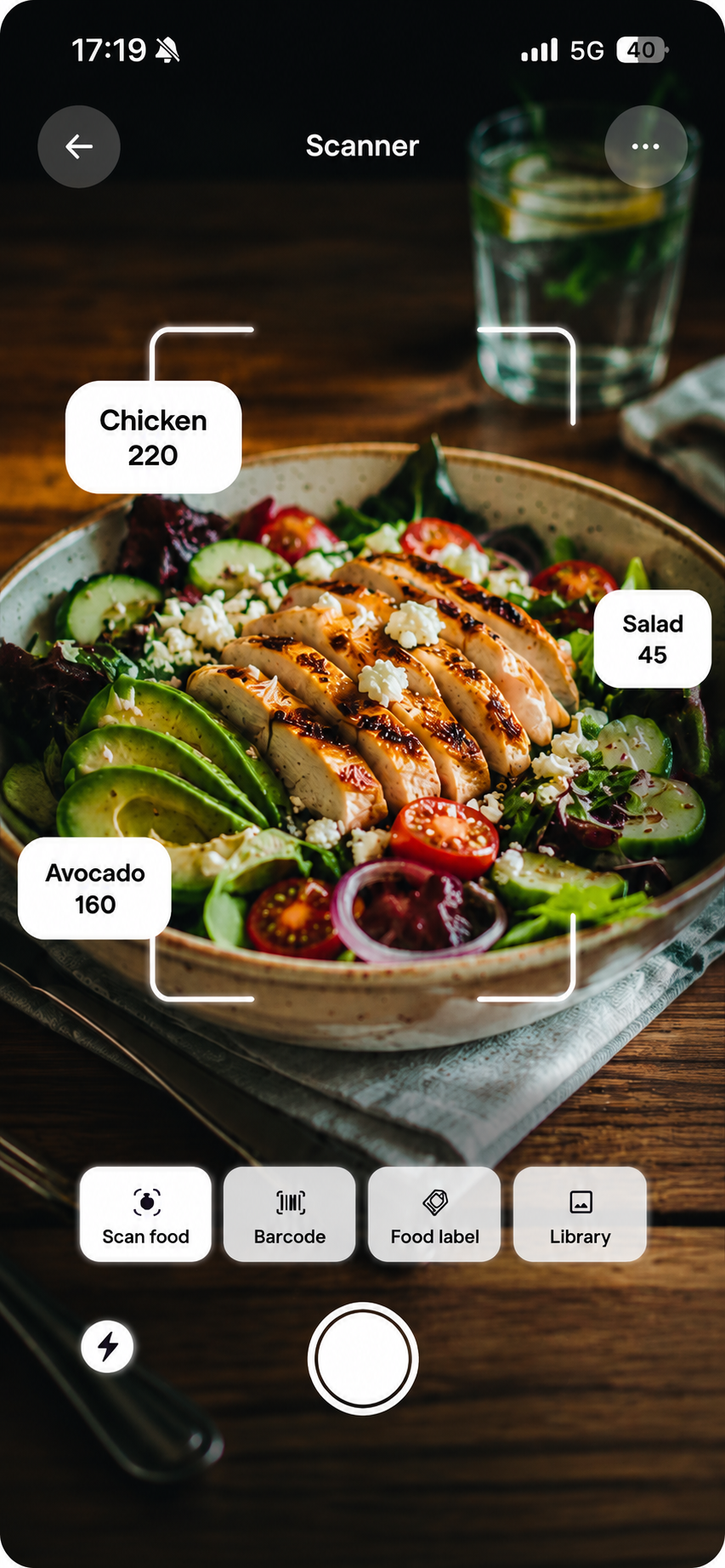 Sage meal camera view with food detection