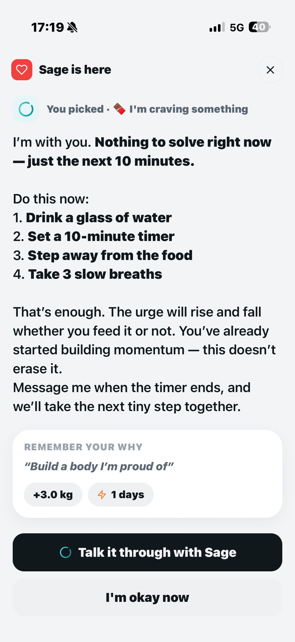 Sage Progress tab with weight chart and trends